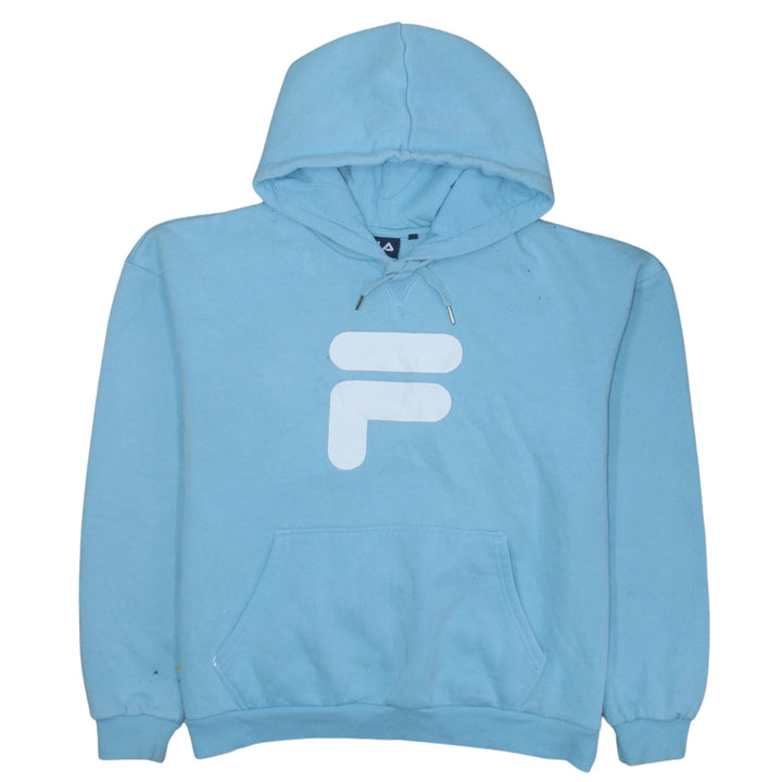 FILA Womens Blue Pullover Hoodie Size M Logo Casual Sweatshirt