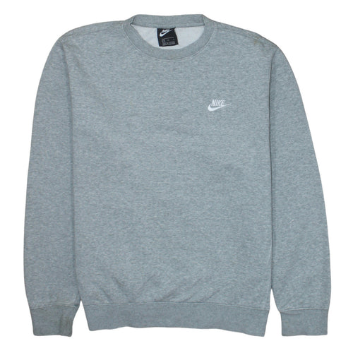 Nike Men's Grey Crew Neck Sweatshirt L Cotton Blend Logo Pullover
