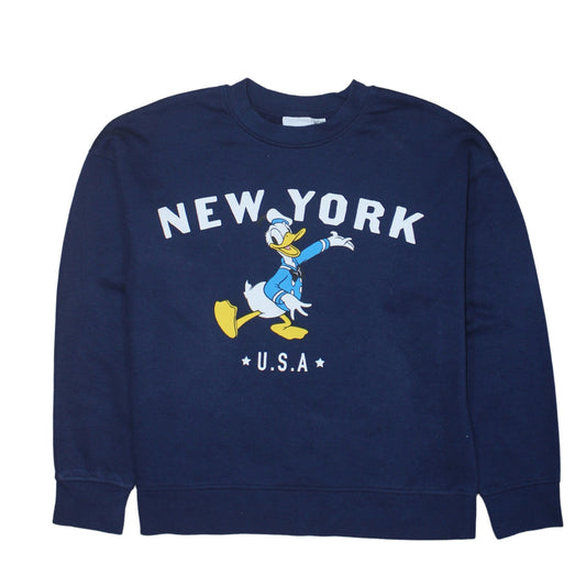 Disney Womens Navy Blue Donald Duck New York Printed Sweatshirt Size S