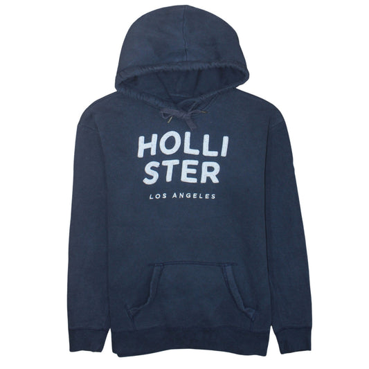Hollister Men’s Blue Pullover Hoodie Medium Logo Print Fleece