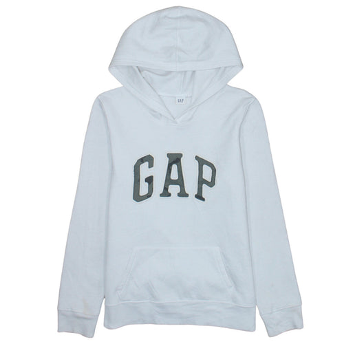 GAP Women White Pullover Hoodie M Cotton Blend Logo