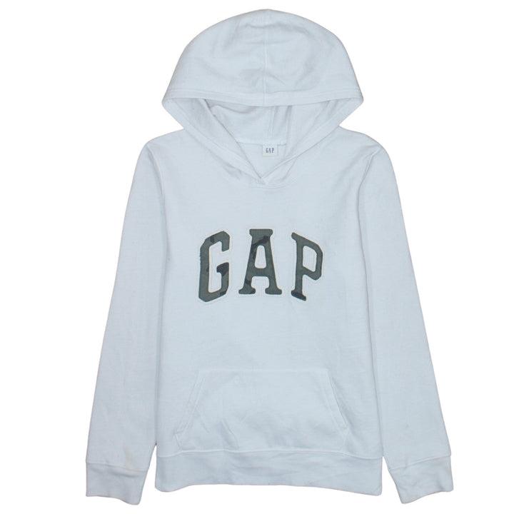 GAP Women White Pullover Hoodie M Cotton Blend Logo