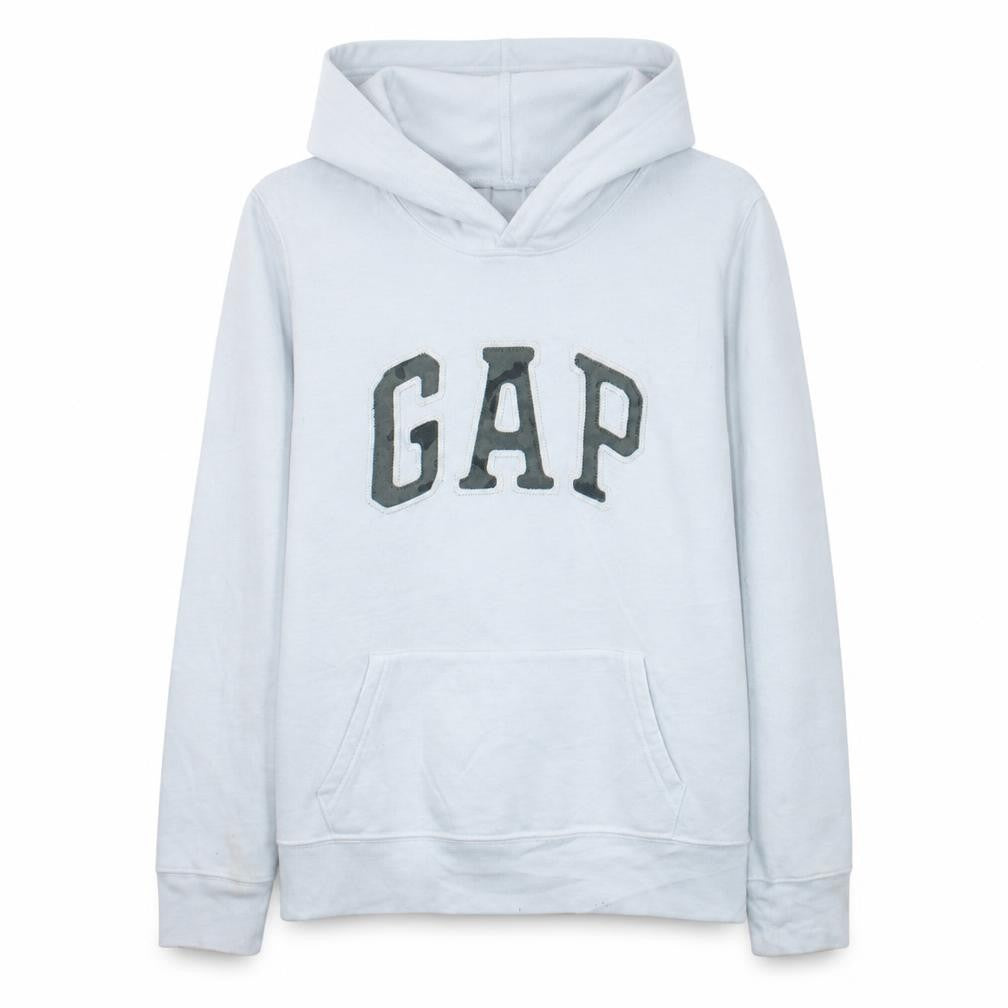 Front view of Gap Women White Pullover Hoodie M Cotton Blend Logo