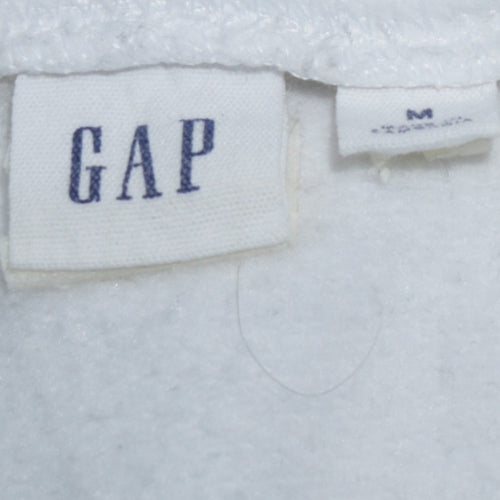 GAP Women White Pullover Hoodie M Cotton Blend Logo