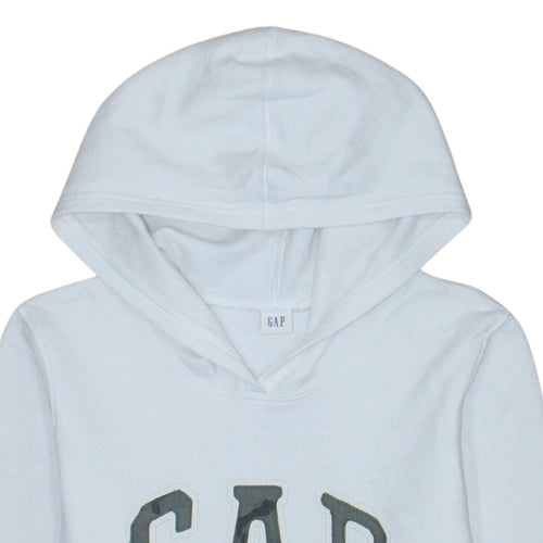 GAP Women White Pullover Hoodie M Cotton Blend Logo