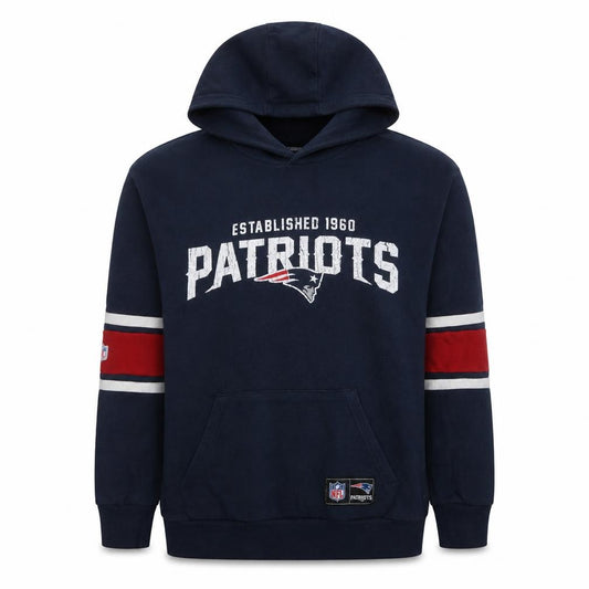 Front view of Primark Men’s Blue Patriots Pullover Hoodie Medium Graphic Fleece