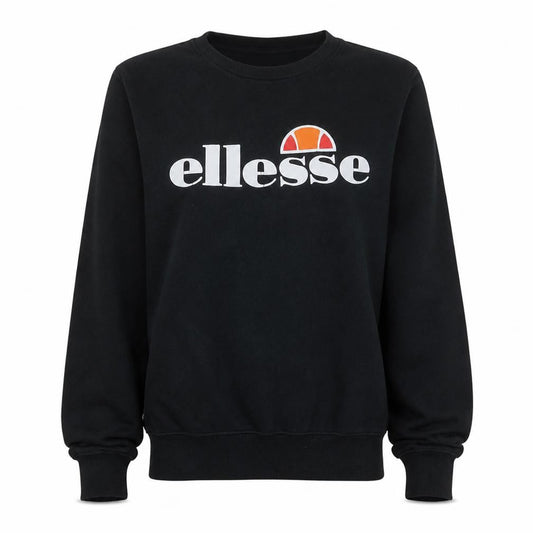 Front view of Ellesse women’s black logo crew neck pullover sweatshirt uk 6