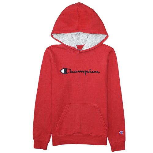 Champion Boys Red Pullover Hoodie XL Fleece Lined Sherpa Logo Sweatshirt