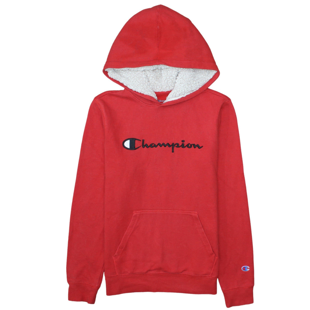 Champion Boys Red Pullover Hoodie XL Fleece Lined Sherpa Logo Sweatshirt