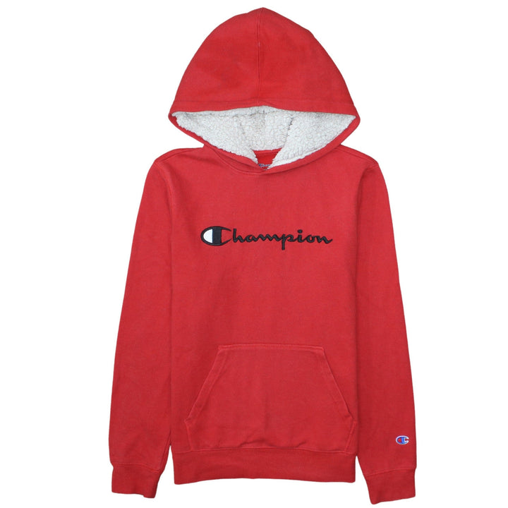 Champion Boys Red Pullover Hoodie XL Fleece Lined Sherpa Logo Sweatshirt