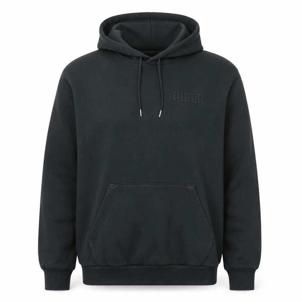 Front view of Puma Men's Black XL Pullover Hoodie Fleece Sweatshirt
