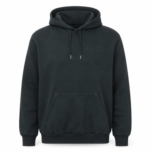 Front view of Puma Men's Black XL Pullover Hoodie Fleece Sweatshirt
