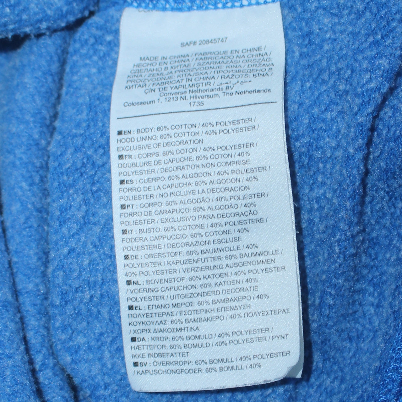 Converse Boys Blue Full Zip Hoodie Small Cotton Blend Casual