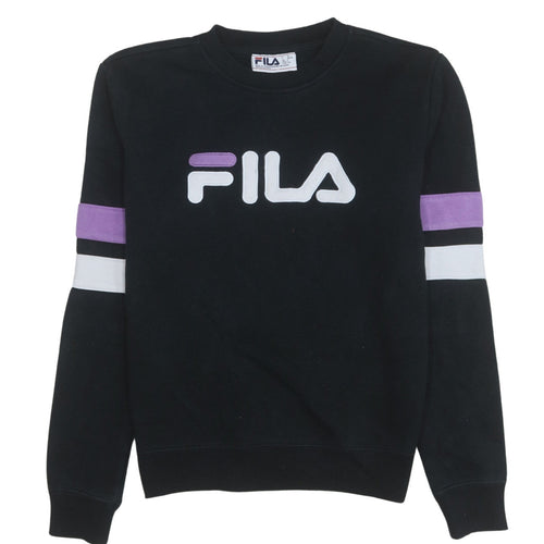 FILA Women's Black Sweatshirt S Logo Crew Neck Cotton Blend