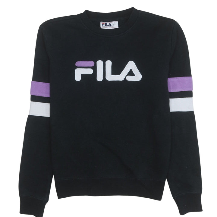 FILA Women's Black Sweatshirt S Logo Crew Neck Cotton Blend