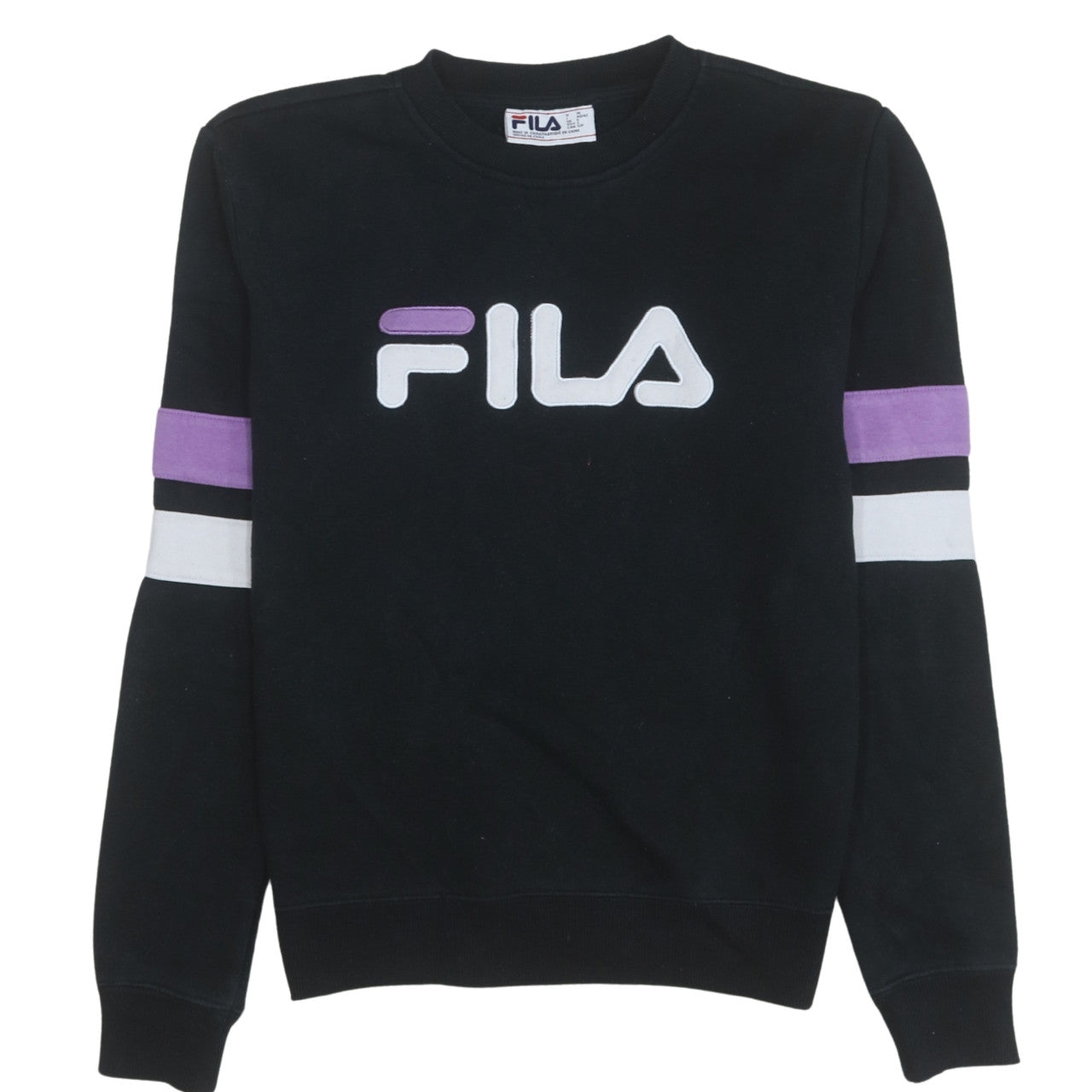 FILA Women's Black Sweatshirt S Logo Crew Neck Cotton Blend