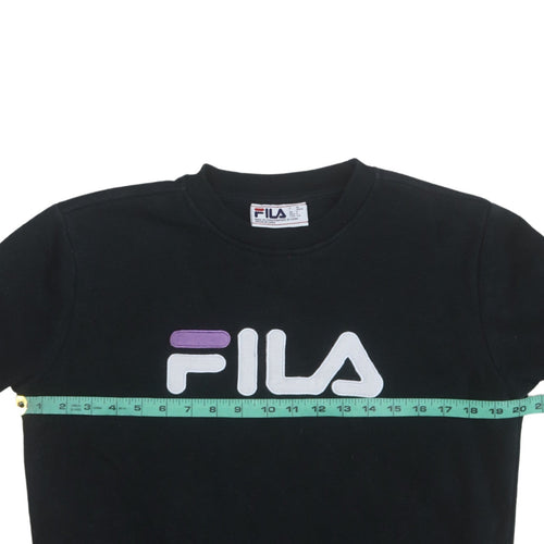 FILA Women's Black Sweatshirt S Logo Crew Neck Cotton Blend