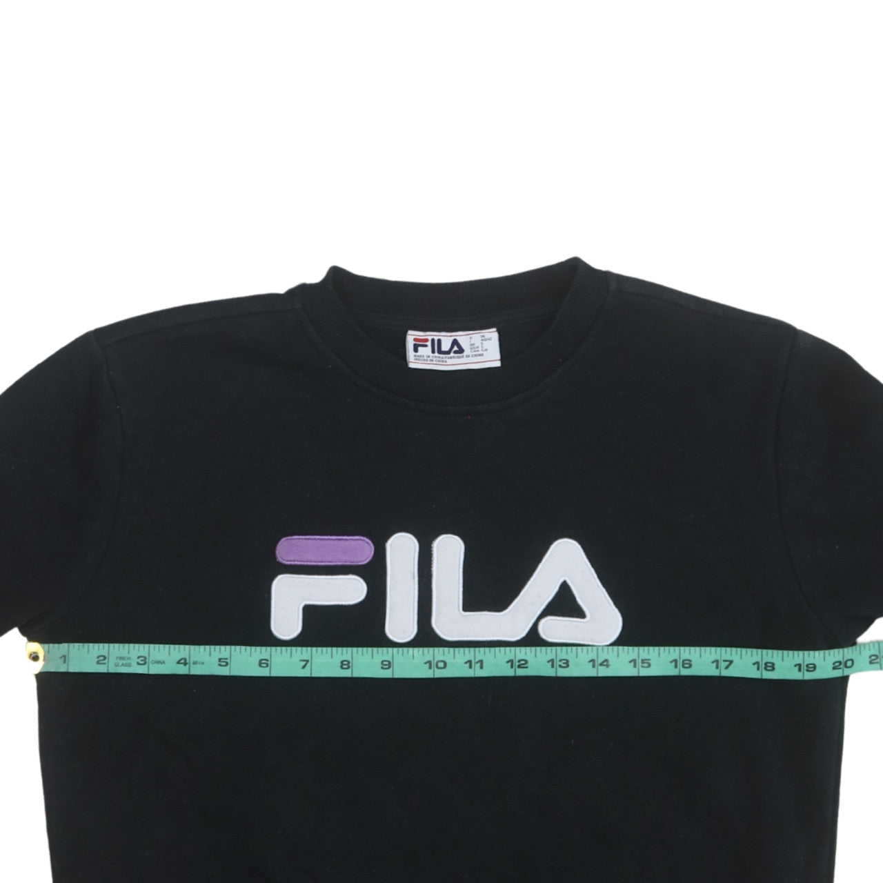 FILA Women's Black Sweatshirt S Logo Crew Neck Cotton Blend