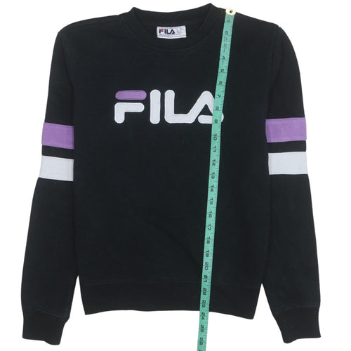 FILA Women's Black Sweatshirt S Logo Crew Neck Cotton Blend