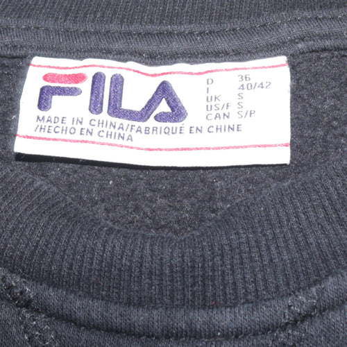 FILA Women's Black Sweatshirt S Logo Crew Neck Cotton Blend