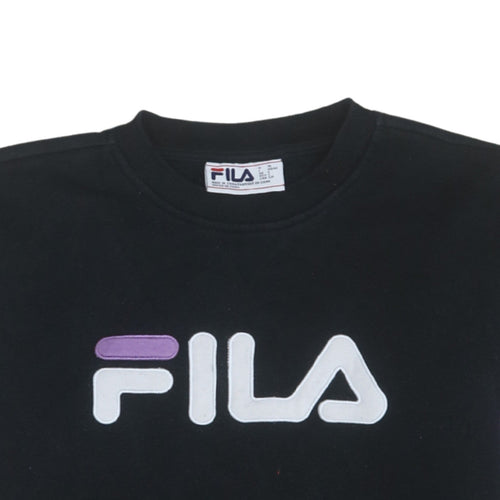 FILA Women's Black Sweatshirt S Logo Crew Neck Cotton Blend
