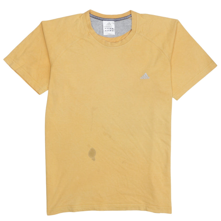 adidas Men Yellow Cotton Crew Neck Short Sleeve T-Shirt L