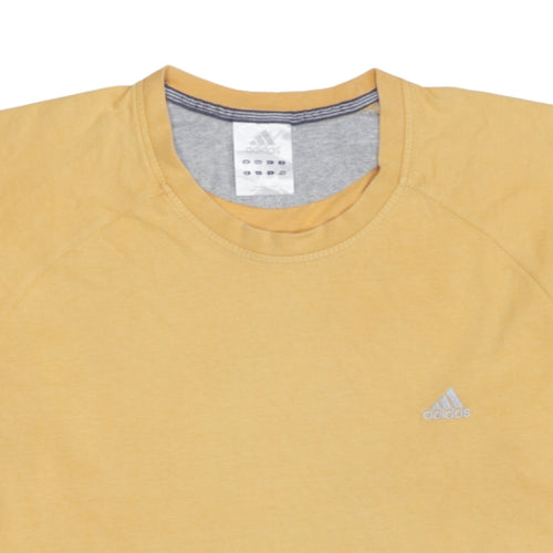 adidas Men Yellow Cotton Crew Neck Short Sleeve T-Shirt L