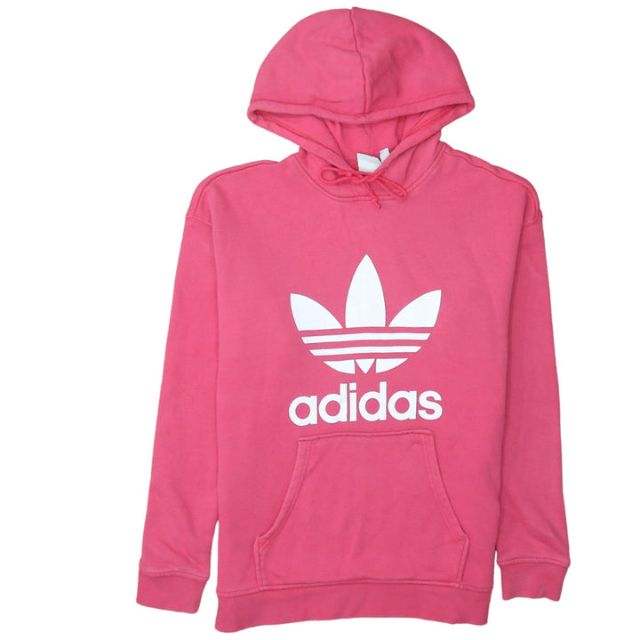 Adidas Womens Pink Pullover Hoodie Size 10 Logo Print Casual Sweatshirt