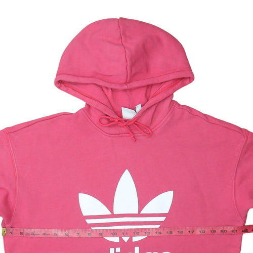 Adidas Womens Pink Pullover Hoodie Size 10 Logo Print Casual Sweatshirt