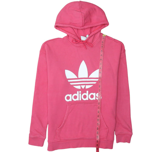 Adidas Womens Pink Pullover Hoodie Size 10 Logo Print Casual Sweatshirt