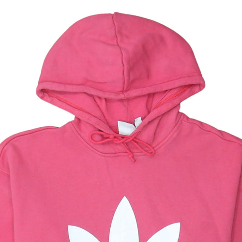 Adidas Womens Pink Pullover Hoodie Size 10 Logo Print Casual Sweatshirt