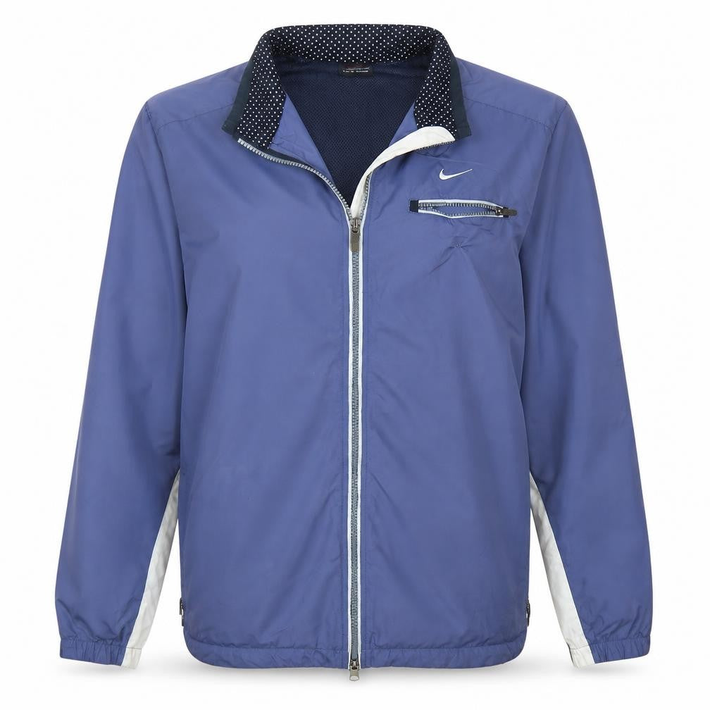 Front view of Nike women’s blue m windbreaker full zip jacket lightweight polyester