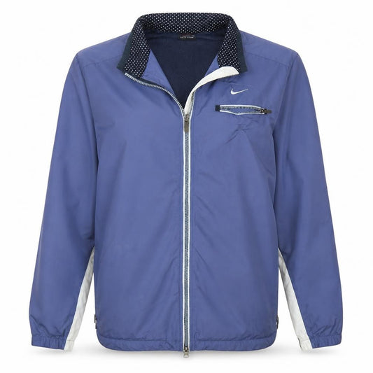 Front view of Nike women’s blue m windbreaker full zip jacket lightweight polyester