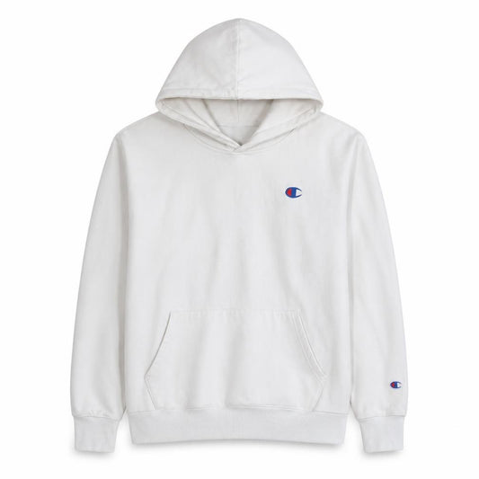 Front view of Champion Men's White Pullover Hoodie 2XL Classic Logo Sweatshirt