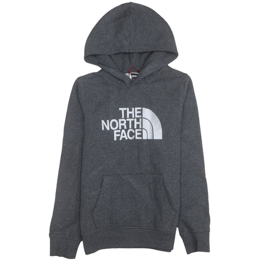 The North Face Boys Grey Pullover Hoodie L Logo Graphic Cotton Blend