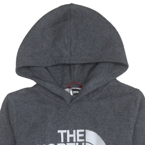 The North Face Boys Grey Pullover Hoodie L Logo Graphic Cotton Blend