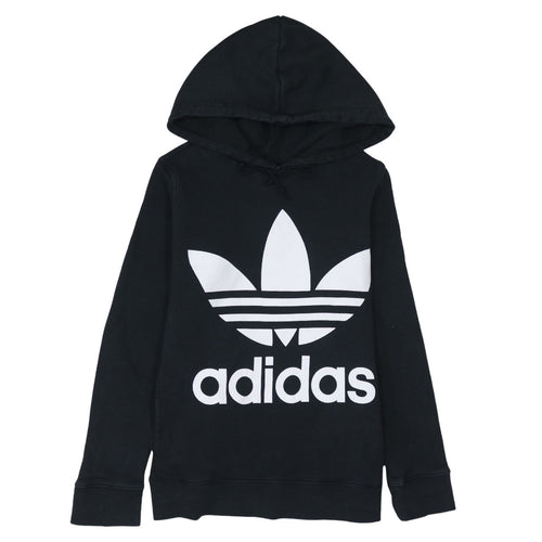 Adidas Womens Black Hoodie Size 8 Pullover Trefoil Logo Sweatshirt