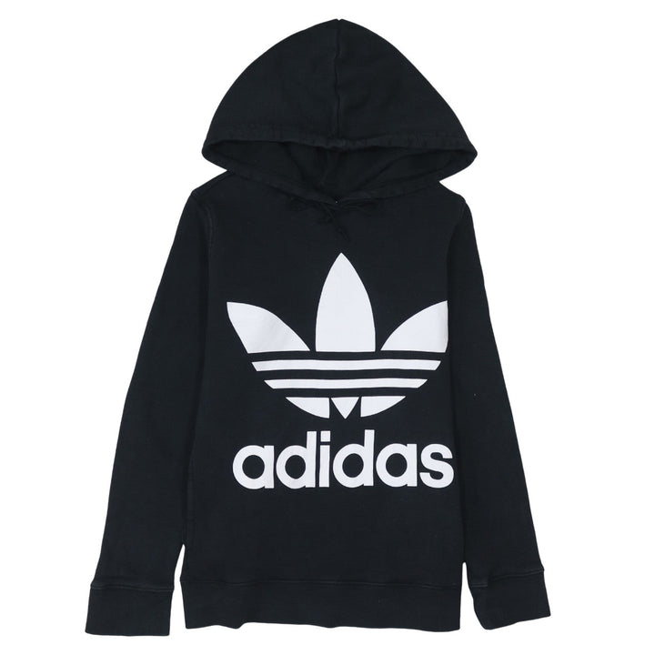 Adidas Womens Black Hoodie Size 8 Pullover Trefoil Logo Sweatshirt