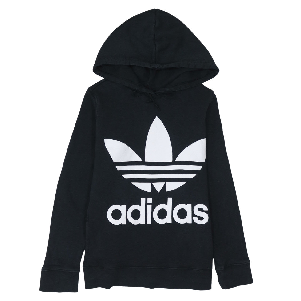 Adidas Womens Black Hoodie Size 8 Pullover Trefoil Logo Sweatshirt