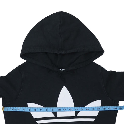 Adidas Womens Black Hoodie Size 8 Pullover Trefoil Logo Sweatshirt