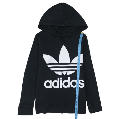 Adidas Womens Black Hoodie Size 8 Pullover Trefoil Logo Sweatshirt