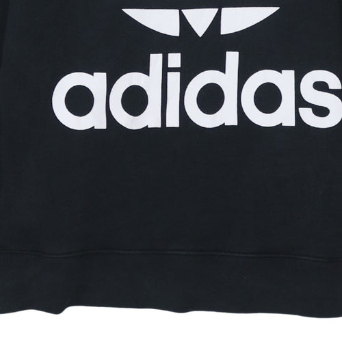 Adidas Womens Black Hoodie Size 8 Pullover Trefoil Logo Sweatshirt