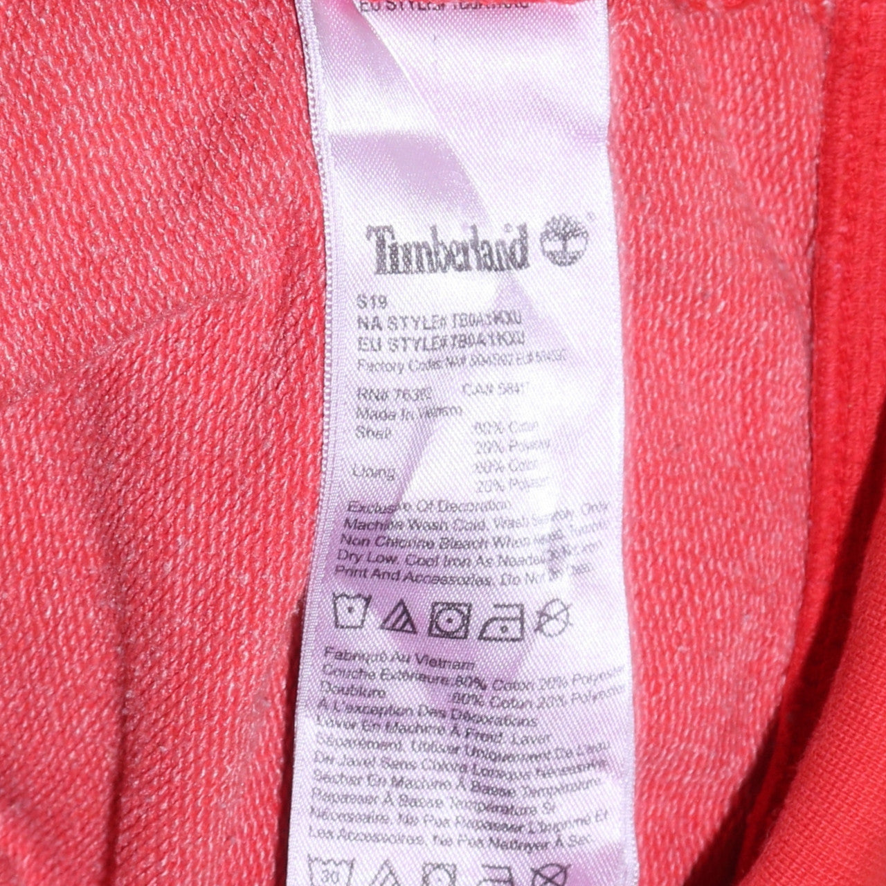 Timberland Men’s Red Full Zip Hoodie L Cotton Blend