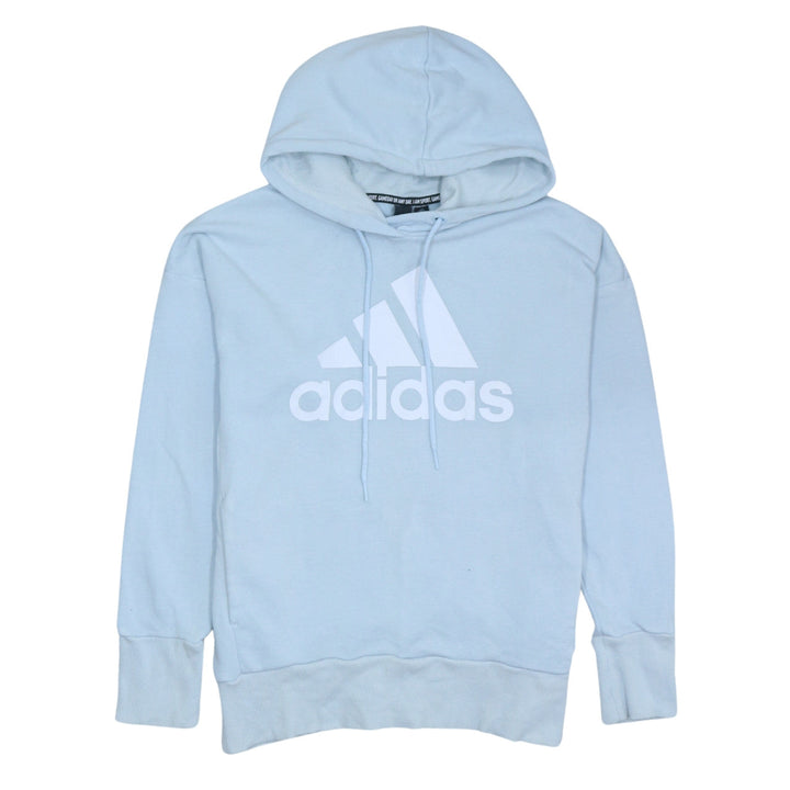 Adidas Womens Blue Pullover Hoodie Size S Casual Logo Sweatshirt