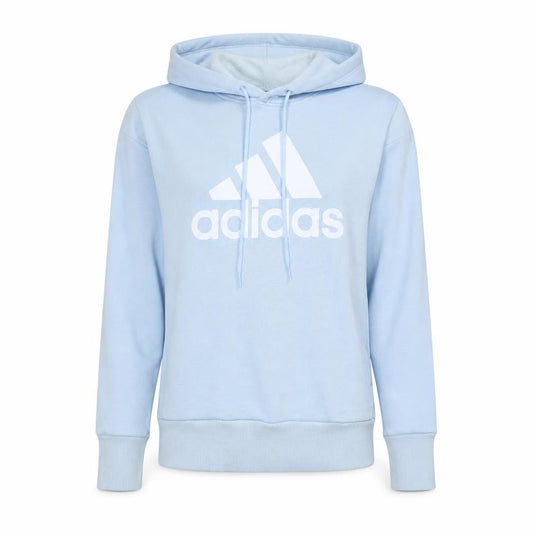 Front view of Adidas women’s blue pullover hoodie, size S, casual logo sweatshirt