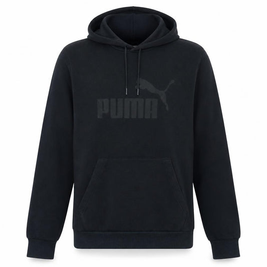 Front view of Puma Men's Black Medium Pullover Hoodie with Logo Design