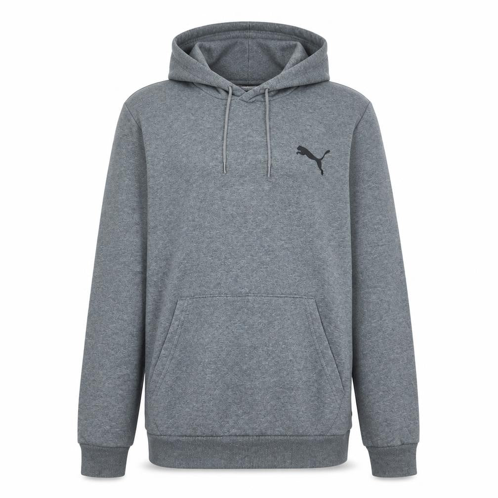 Front view of PUMA boys’ grey pullover hoodie small logo hooded sweatshirt, size S