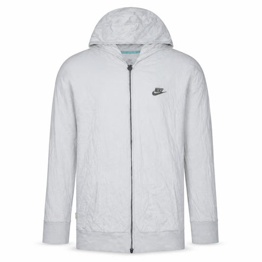 Front view of Nike Men’s White Full Zip Hoodie M Logo Lightweight Sportswear