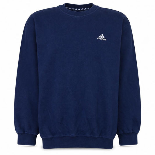 Front view of adidas Men's Blue Pullover Crew Neck Sweatshirt, size M