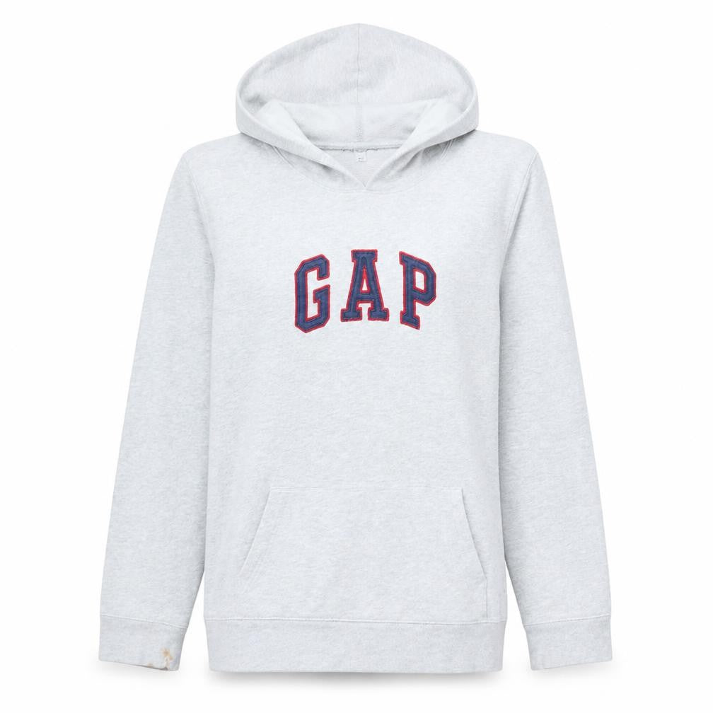 Front view of Gap Women Grey Pullover Hoodie Large Cotton Blend Casual Logo